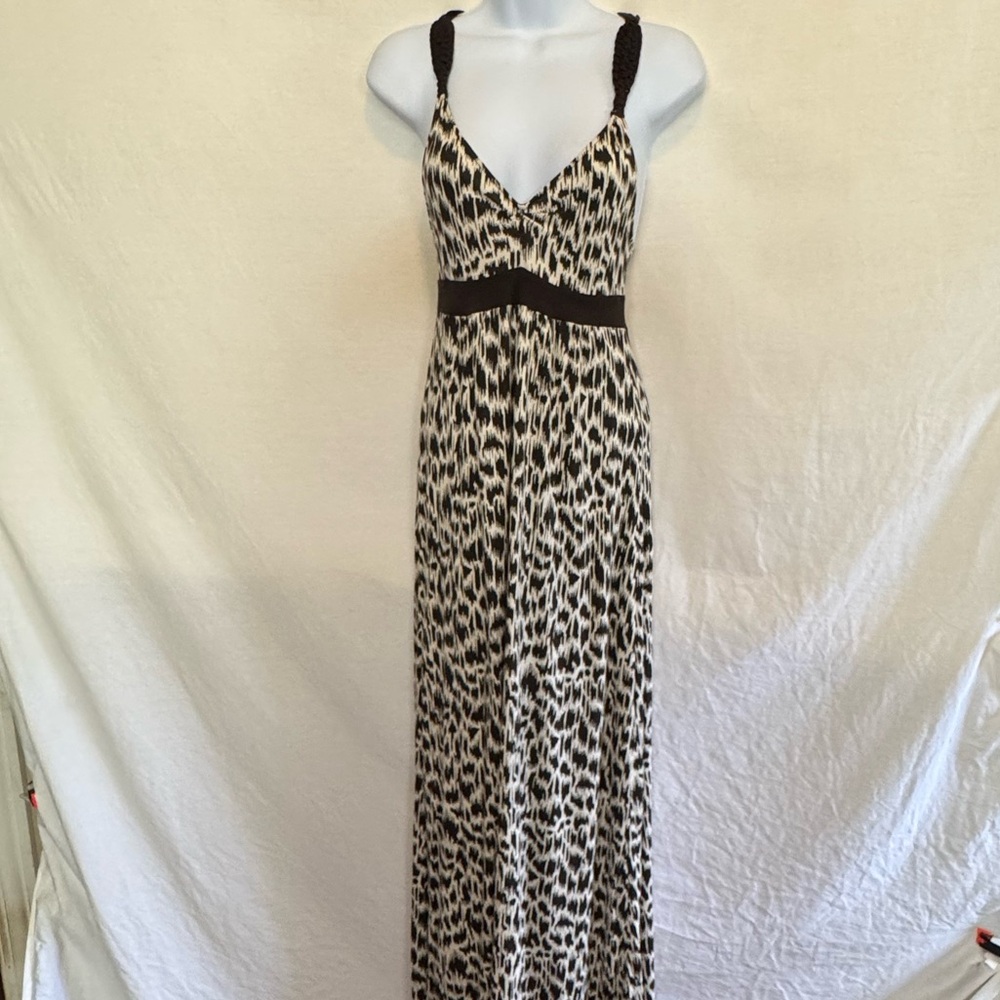 E-46 Banana Republic Black & White Animal‎ Print Sleeveless Summer Maxi Dress